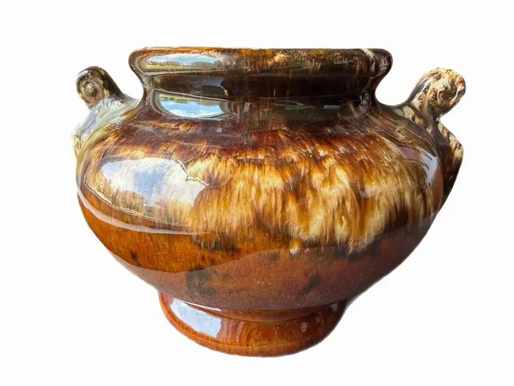 Vintage 1930s Brush McCoy Onyx Line Brown Drip Glaze Pottery Urn Vase